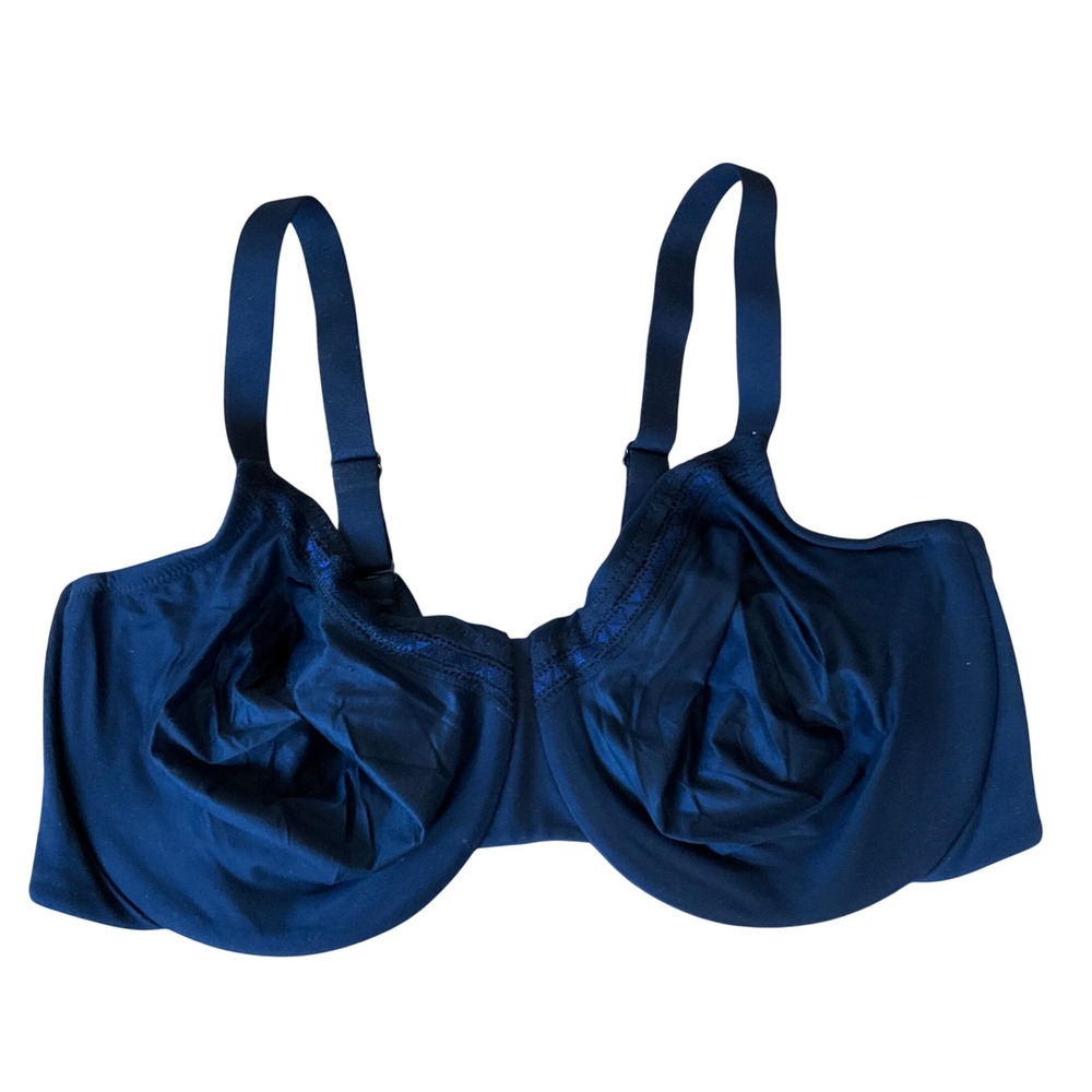 Wacoal Underwire Bra Women 42DD Black Blue Lace Trim Full Coverage Support